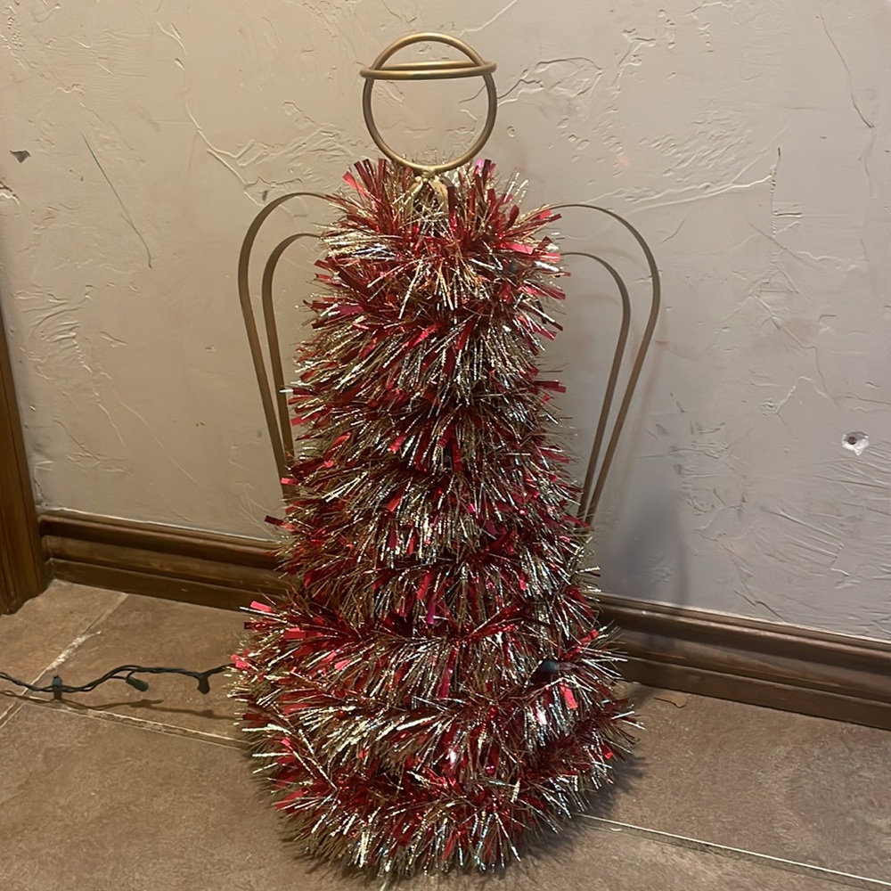 Vintage Handmade pink Angel Lit tinsel Christmas Tree